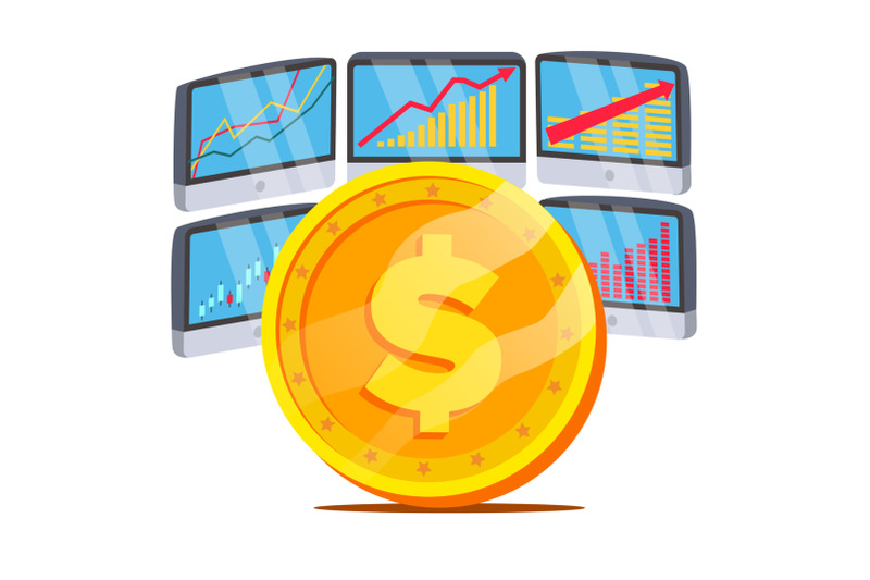 dollar-with-graph-diagram-vector-trading-monitors-and-trend-currency-investment-concept-banking-and-money-isolated-on-white-illustration