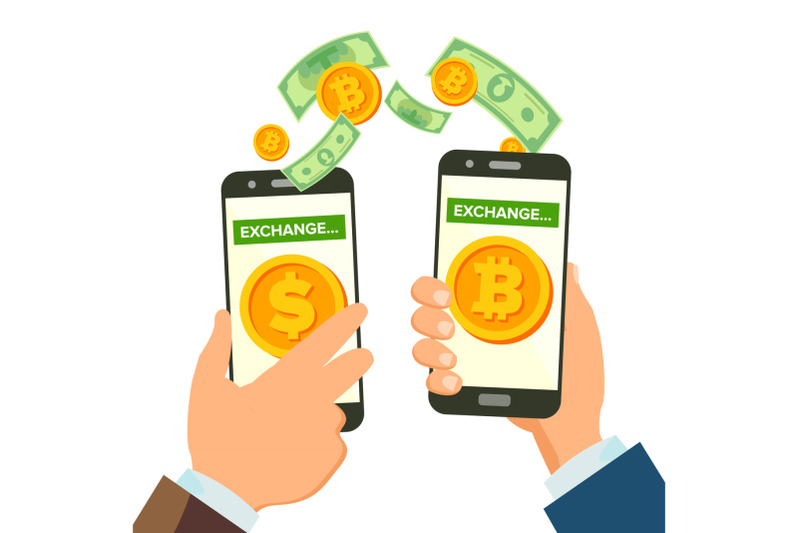 money-exchange-banking-concept-vector-human-hand-banner-hand-holding-smartphone-mobile-smart-phone-and-hands-dollar-and-bitcoin-wireless-finance-sending-isolated-illustration