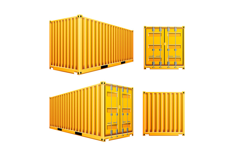 yellow-3d-cargo-container-vector-realistic-metal-classic-cargo-container-freight-shipping-concept-logistics-transportation-mock-up-isolated-on-white-background-illustration