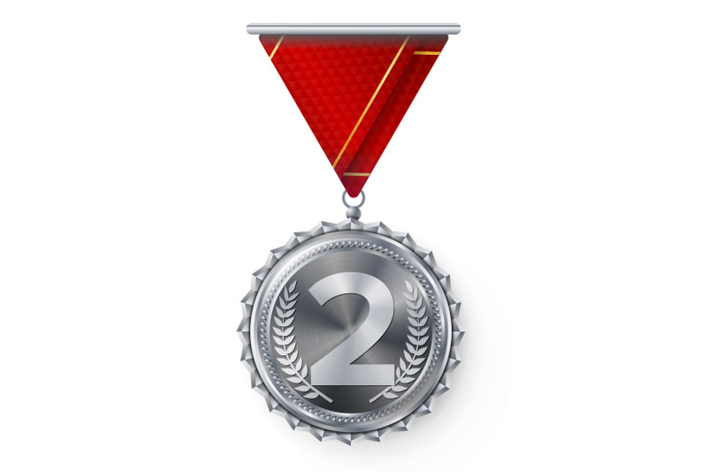 silver-medal-vector-round-championship-label-competition-challenge-award-red-ribbon-isolated-on-white-realistic-illustration