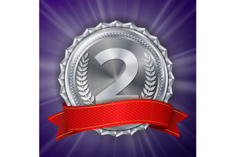 silver-medal-vector-round-championship-label-ceremony-winner-honor-prize-red-ribbon-realistic-illustration