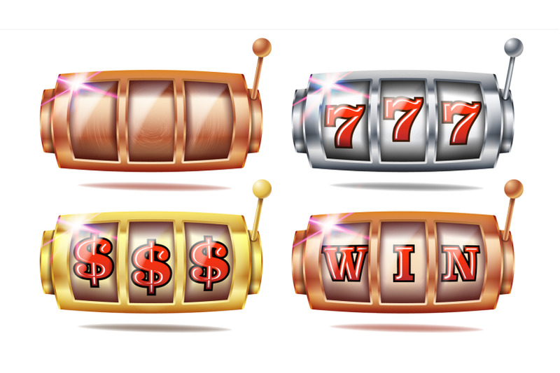 slot-machine-set-vector-777-golden-silver-bronze-gambling-poster-spin-object-spin-machine-template-casino-illustration