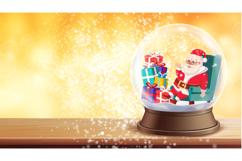 christmas-greeting-card-vector-snow-globe-santa-claus-gifts-winter-xmas-design-element-new-year-design-template-illustration