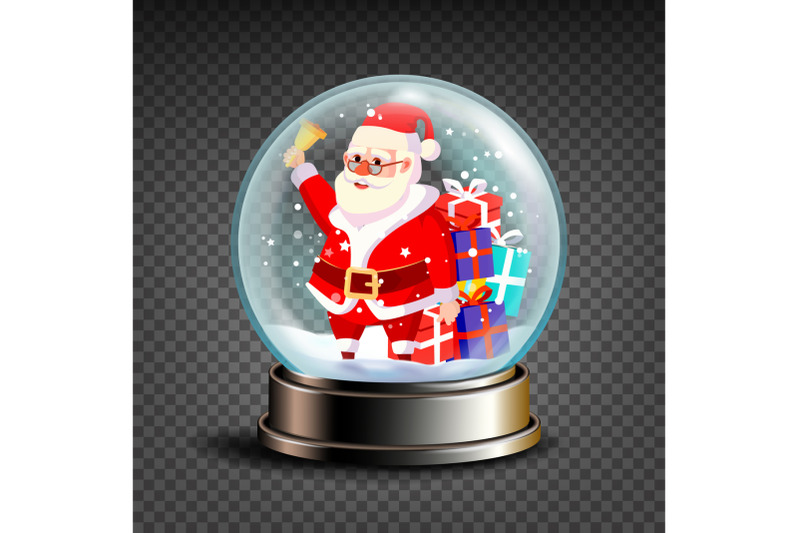 christmas-snowglobe-vector-santa-claus-ringing-bell-and-smiling-glossy-dome-magic-xmas-holiday-souvenir-transparent-background-realistic-illustration