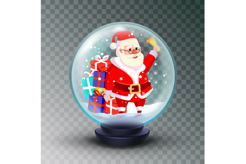 christmas-snow-globe-realistic-vector-cute-santa-claus-with-gifts-realistic-3d-snow-globe-toy-winter-xmas-design-element-isolated-on-transparent-background-illustration