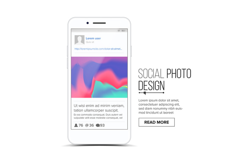 social-photo-frame-vector-mobile-app-communication-design-smartphone-with-modern-social-resources-realistic-isolated-illustration