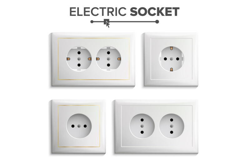 socket-isolated-set-vector-white-double-grounded-power-switch-plastic-panel-electrical-outlet-realistic-illustration