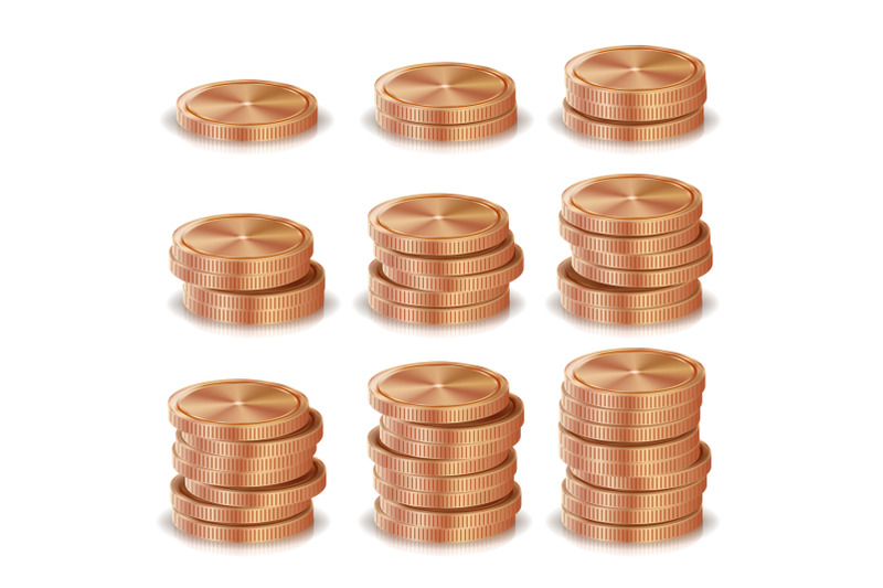 bronze-copper-coins-stacks-vector-silver-finance-icons-sign-success-banking-cash-symbol-realistic-isolated-illustration