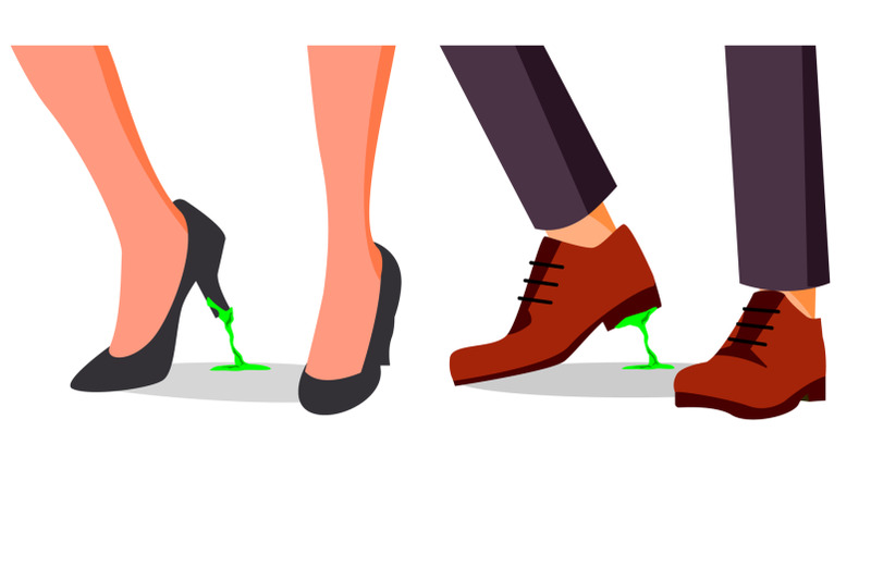 business-trouble-concept-vector-feet-stuck-businessman-woman-shoe-with-chewing-gum-wrong-step-decision-cartoon-illustration