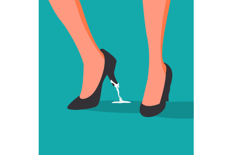 business-trouble-stuck-vector-feet-business-woman-shoe-with-chewing-gum-wrong-step-decision-cartoon-illustration