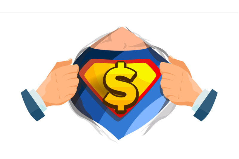 dollar-sign-vector-superhero-open-shirt-with-shield-badge-isolated-flat-cartoon-comic-illustration