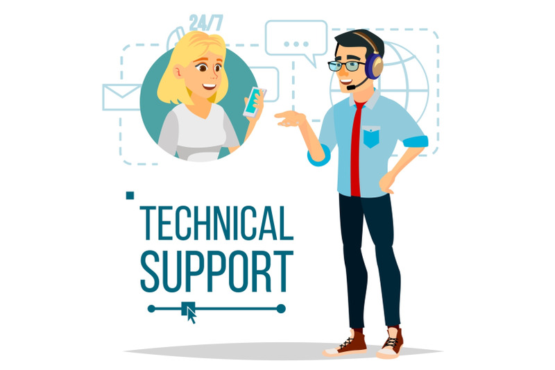 technical-support-vector-24-7-support-working-online-tech-support-flat-isolated-illustration