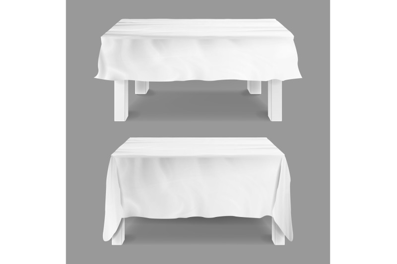 table-with-tablecloth-set-vector-empty-rectangular-tables-with-white-tablecloth-isolated-on-gray-illustration