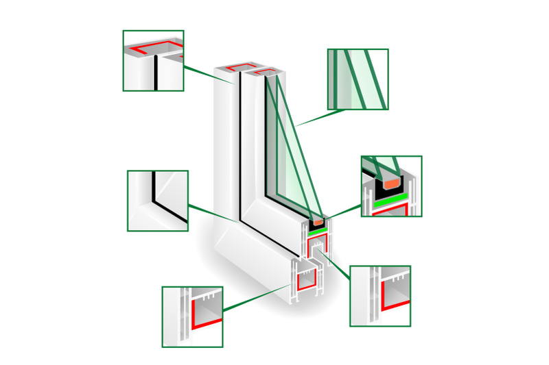 plastic-window-frame-profile-infographic-templeate-vector-illustration