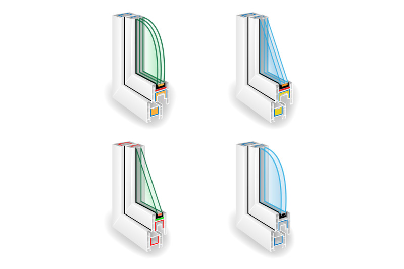 plastic-window-frame-profile-structure-corner-window-two-and-three-transparent-glass-vector-illustration