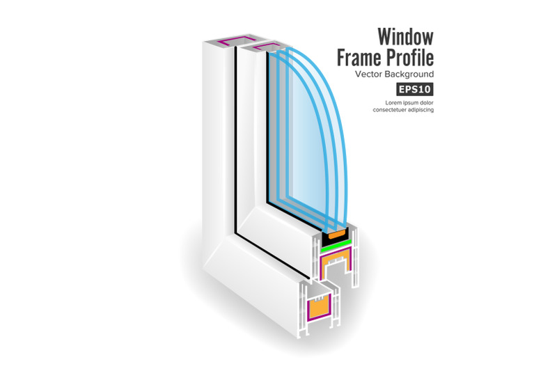 plastic-window-frame-profile-structure-corner-window-three-transparent-glass-vector-illustration
