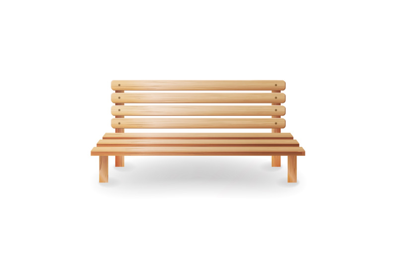 wooden-bench-realistic-vector-illustration-smooth-wooden-classic-furniture-on-white-background