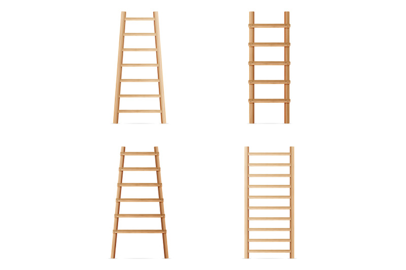 wooden-step-ladder-vector-set-of-various-ladders-classic-staircase-isolated-on-white-background-realistic-illustration