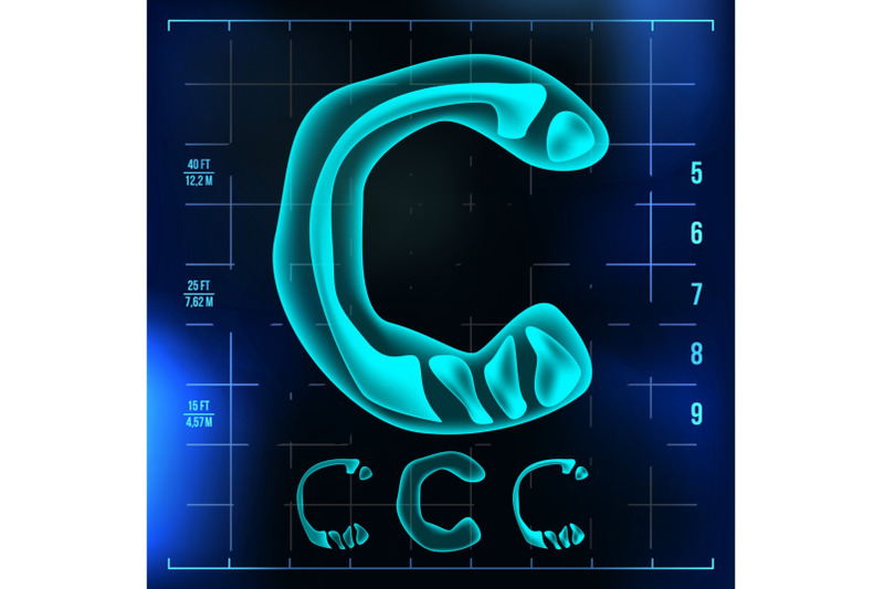 c-letter-vector-capital-digit-roentgen-x-ray-font-light-sign-medical-radiology-neon-scan-effect-alphabet-3d-blue-light-digit-with-bone-medical-hospital-futuristic-horror-style-illustration