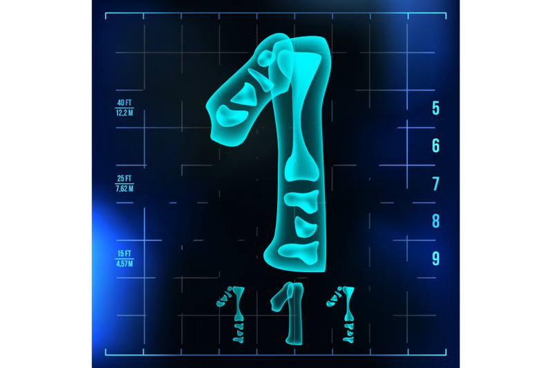 1-number-vector-one-roentgen-x-ray-font-light-sign-medical-radiology-neon-scan-effect-alphabet-3d-blue-light-digit-with-bone-medical-hospital-pirate-futuristic-style-illustration