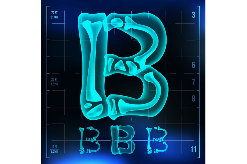 b-letter-vector-capital-digit-roentgen-x-ray-font-light-sign-medical-radiology-neon-scan-effect-alphabet-3d-blue-light-digit-with-bone-medical-pirate-futuristic-style-illustration