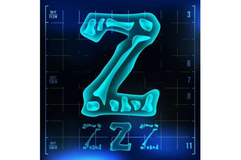 z-letter-vector-capital-digit-roentgen-x-ray-font-light-sign-medical-radiology-neon-scan-effect-alphabet-3d-blue-light-digit-with-bone-medical-hospital-pirate-futuristic-style-illustration