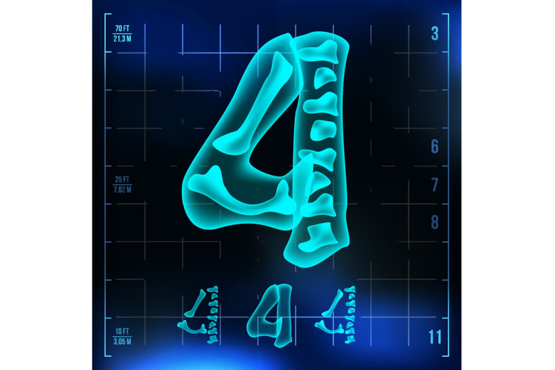 4-number-vector-four-roentgen-x-ray-font-light-sign-medical-radiology-neon-scan-effect-alphabet-3d-blue-light-digit-with-bone-medical-hospital-pirate-futuristic-style-illustration