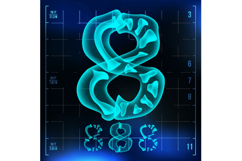 8-number-vector-eight-roentgen-x-ray-font-light-sign-medical-radiology-neon-scan-effect-alphabet-3d-blue-light-digit-with-bone-medical-hospital-pirate-futuristic-style-illustration