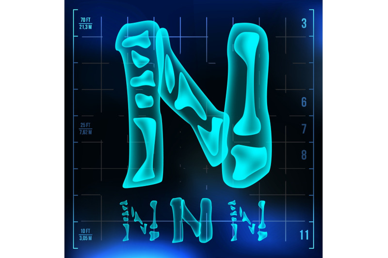 n-letter-vector-capital-digit-roentgen-x-ray-font-light-sign-medical-radiology-neon-scan-effect-alphabet-3d-blue-light-digit-with-bone-medical-hospital-pirate-futuristic-style-illustration