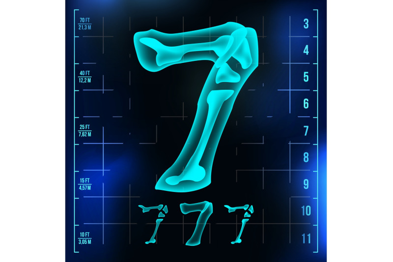 7-number-vector-seven-roentgen-x-ray-font-light-sign-medical-radiology-neon-scan-effect-alphabet-3d-blue-light-digit-with-bone-medical-hospital-pirate-futuristic-style-illustration