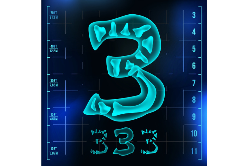 3-number-vector-three-roentgen-x-ray-font-light-sign-medical-radiology-neon-scan-effect-alphabet-3d-blue-light-digit-with-bone-medical-hospital-pirate-futuristic-style-illustration