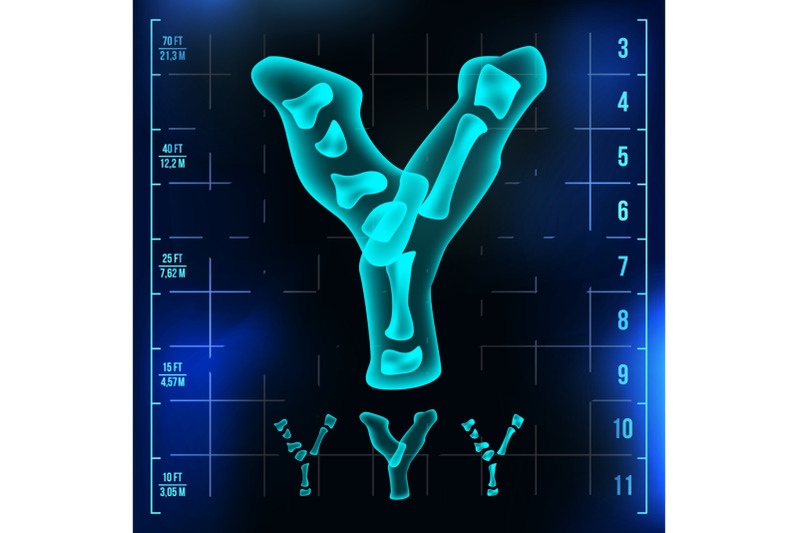 y-letter-vector-capital-digit-roentgen-x-ray-font-light-sign-medical-radiology-neon-scan-effect-alphabet-3d-blue-light-digit-with-bone-medical-hospital-pirate-futuristic-style-illustration