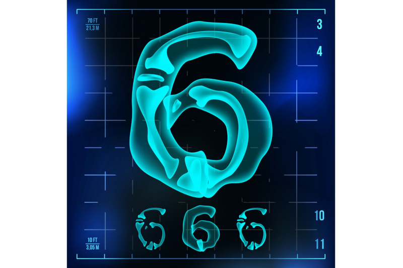 6-number-vector-six-roentgen-x-ray-font-light-sign-medical-radiology-neon-scan-effect-alphabet-3d-blue-light-digit-with-bone-medical-hospital-pirate-futuristic-style-illustration