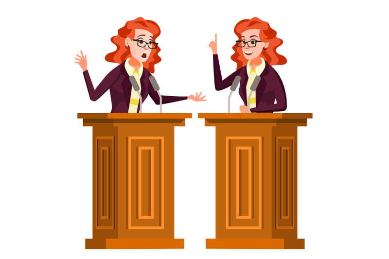 speaker-woman-vector-podium-with-microphone-giving-public-speech-debates-presentation-isolated-flat-cartoon-character-illustration