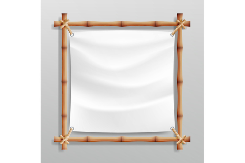 bamboo-frame-vector-with-white-canvas-wooden-frame-of-bamboo-sticks-swathed-in-rope-banner-template