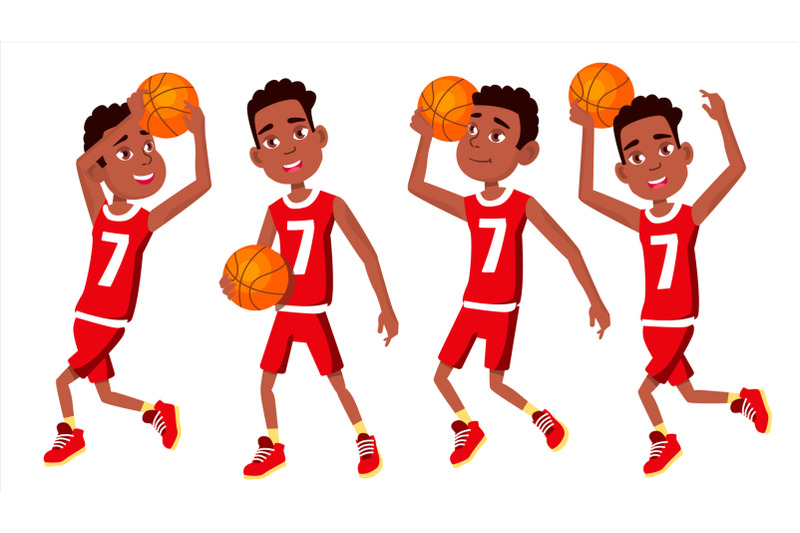 basketball-player-child-set-vector-in-action-athlete-in-uniform-with-ball-team-action-stickers-sport-game-isolated-flat-cartoon-illustration