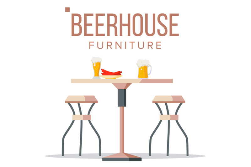 beer-house-furniture-vector-brewery-wooden-table-chairs-beer-mug-bar-alcohol-party-design-element-isolated-flat-illustration