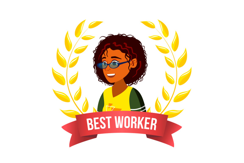 best-worker-employee-vector-afro-american-woman-award-of-the-month-gold-wreath-victory-business-cartoon-illustration