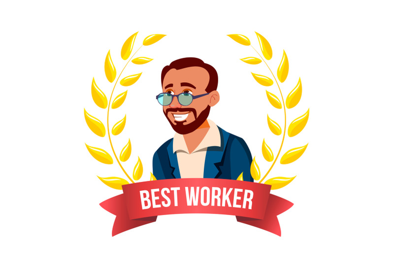 best-worker-employee-vector-turkish-man-award-of-the-month-gold-wreath-professional-goals-victory-business-cartoon-illustration