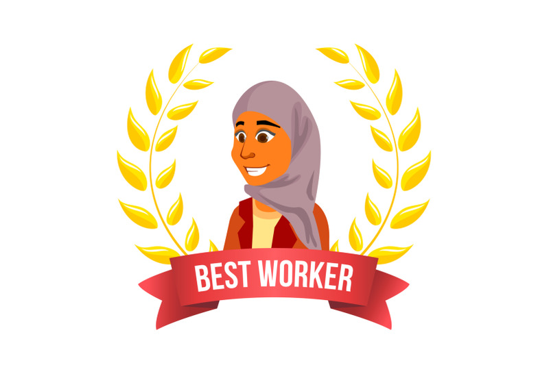 best-worker-employee-vector-arab-woman-manager-winning-trophy-award-gold-wreath-success-business-cartoon-illustration