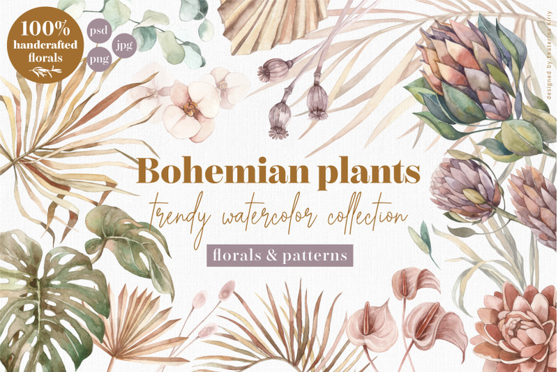 bohemian-plants-trendy-watercolors