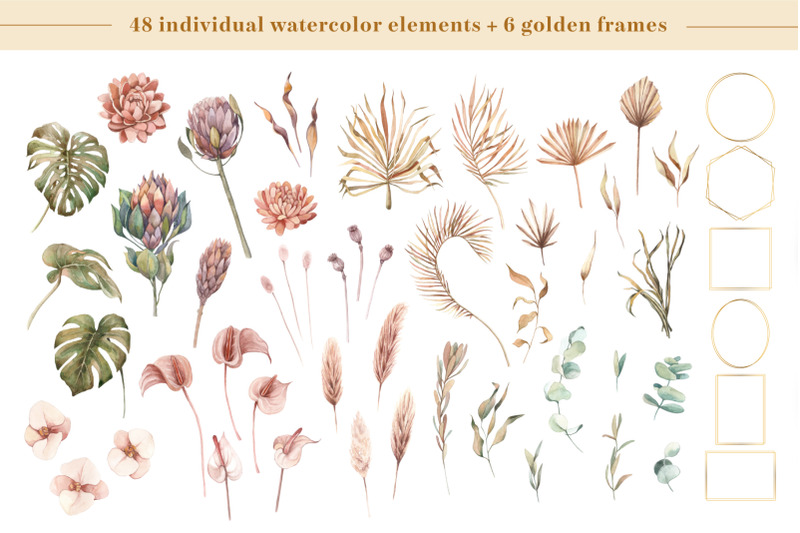 bohemian-plants-trendy-watercolors