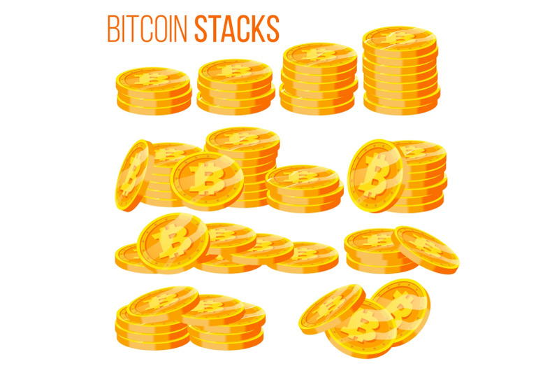 bitcoin-stacks-set-vector-crypto-currency-virtual-money-isolated-flat-cartoon-illustration