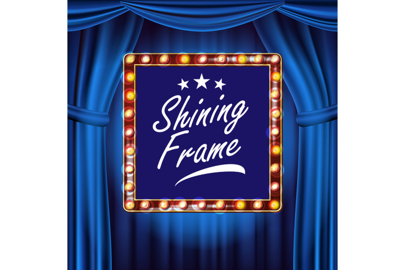 theater-curtain-frame-light-bulbs-vector-blue-background-blue-silk-textile-shining-retro-light-banner-gold-frame-realistic-vintage-illustration