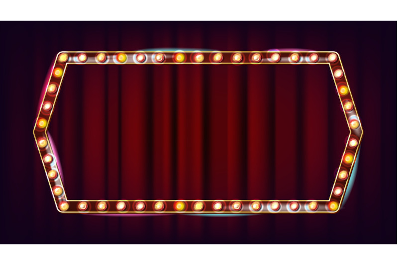 retro-billboard-vector-shining-light-sign-board-realistic-shine-lamp-frame-3d-electric-glowing-element-carnival-circus-casino-style-illustration