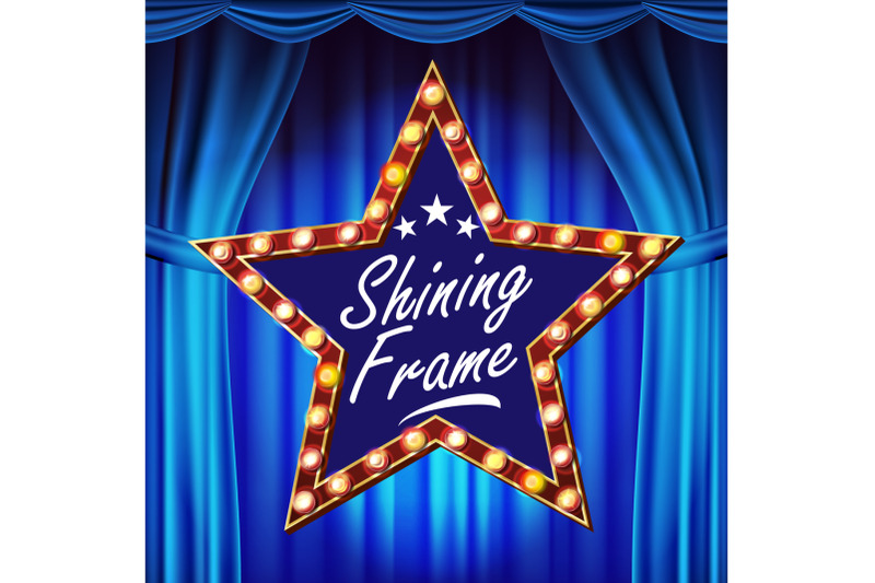 star-billboard-vector-shining-light-sign-board-lue-theater-curtain-realistic-shine-lamp-frame-3d-electric-glowing-element-vintage-illuminated-neon-light-illustration