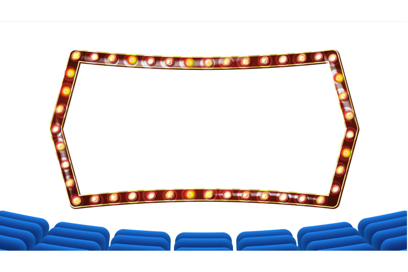 retro-cinema-vector-theater-curtain-frame-light-bulbs-blue-silk-textile-shining-retro-light-banner-gold-frame-realistic-vintage-illustration