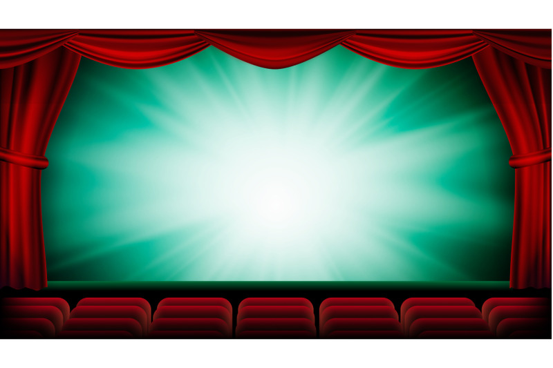 theater-curtain-vector-theater-opera-or-cinema-scene-green-background-banner-placard-poster-design-template-realistic-illustration