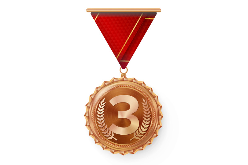 bronze-medal-vector-round-championship-label-competition-challenge-award-red-ribbon-isolated-on-white-realistic-illustration