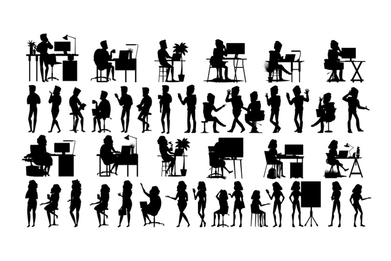 business-people-silhouette-set-vector-man-woman-urban-meeting-friends-communication-body-row-talking-together-black-isolated-on-white-illustration